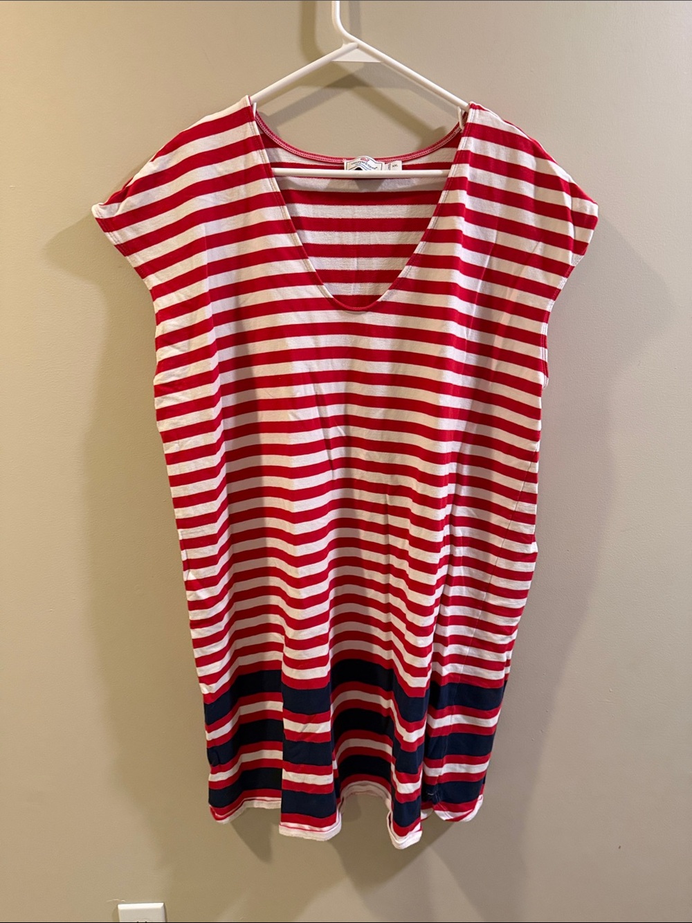 Vineyard Vines Red and White Striped Swim Coverup with Navy Accents
